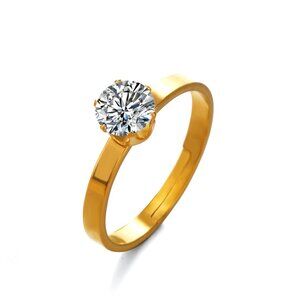 3/$35 18K Gold Plated Round Cut Diamond Zirconia Solitaire Adjustable Ring